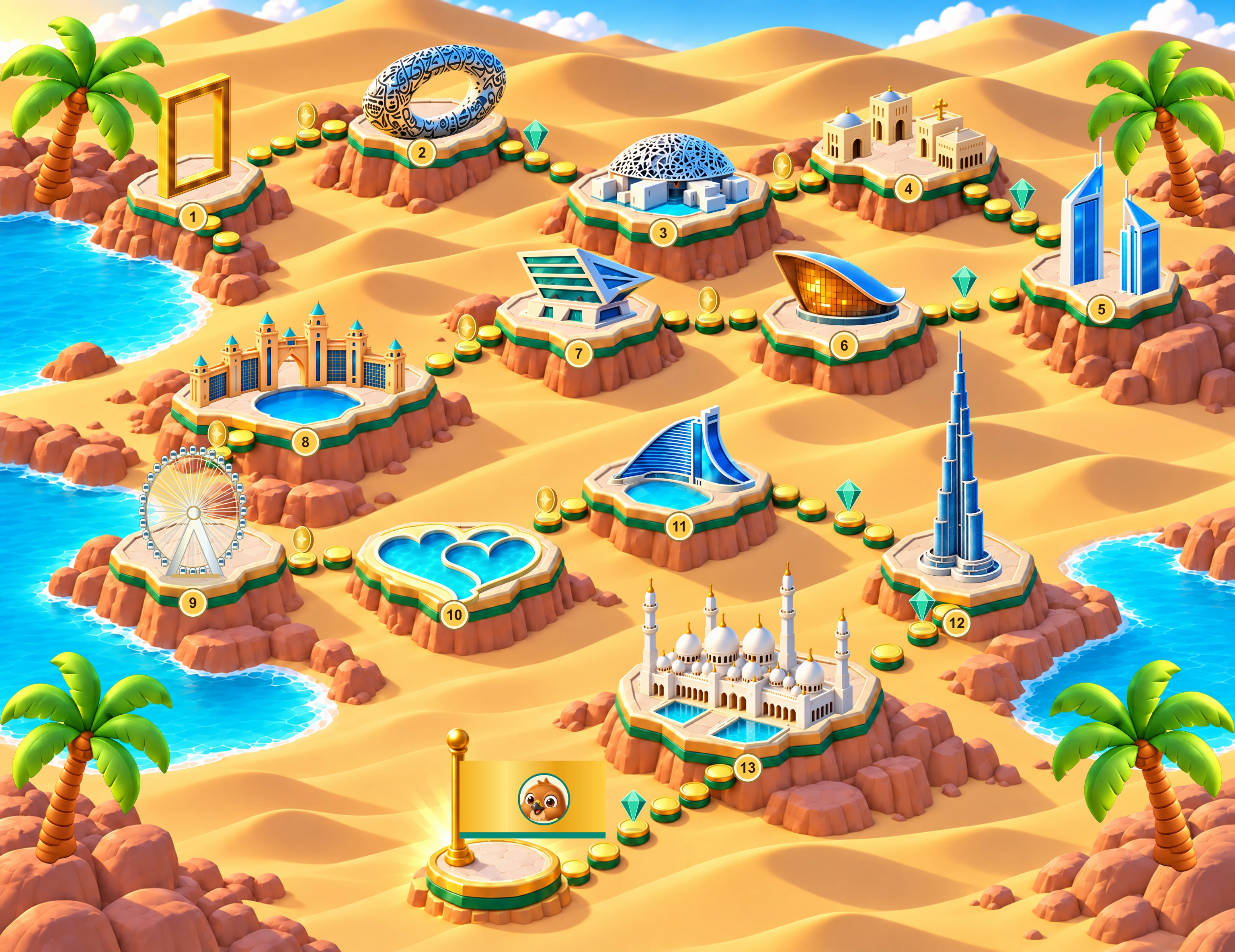 The Lsany course journey map, thirteen UAE landmarks